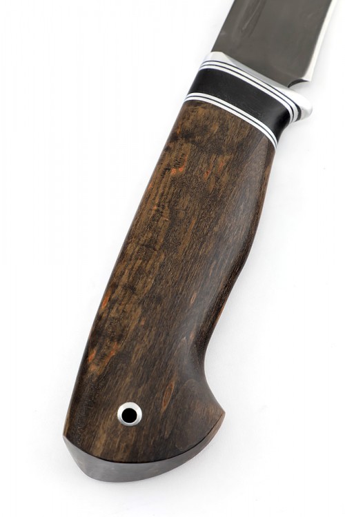 Нож Лось сталь булат рукоять вставка черный граб карельская береза коричневая 
