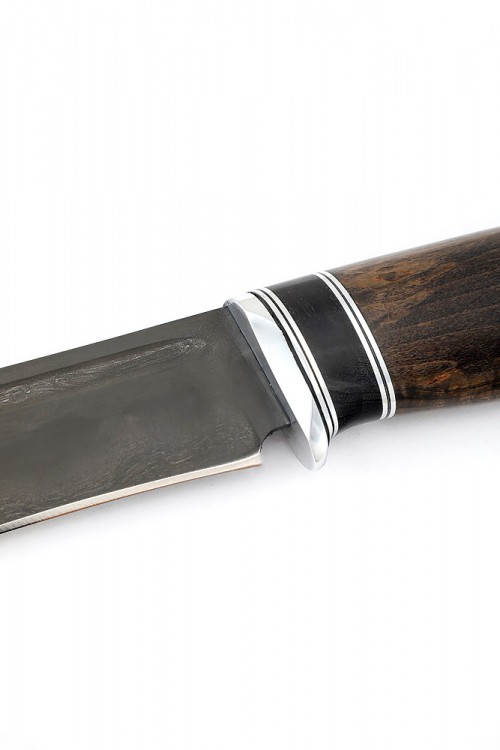 Нож Лось сталь булат рукоять вставка черный граб карельская береза коричневая 