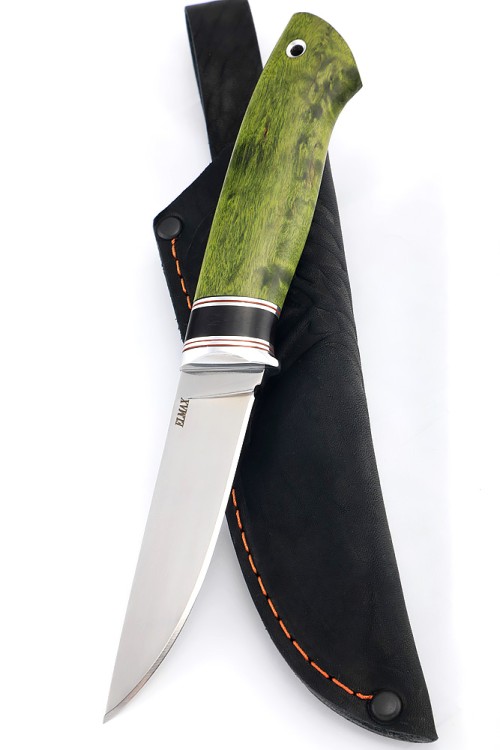 Нож Гарпун сталь Elmax рукоять вставка черный граб, карельская береза зеленая 