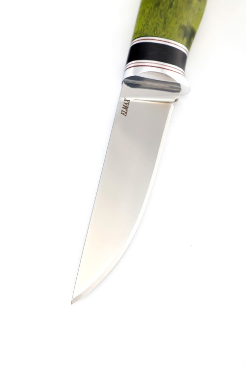 Нож Гарпун сталь Elmax рукоять вставка черный граб, карельская береза зеленая 