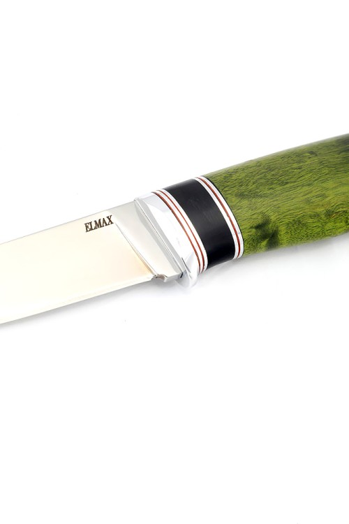 Нож Гарпун сталь Elmax рукоять вставка черный граб, карельская береза зеленая 