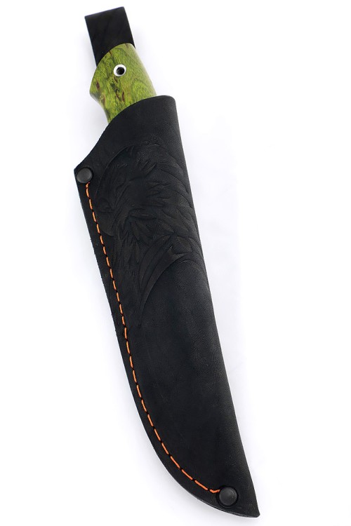 Нож Гарпун сталь Elmax рукоять вставка черный граб, карельская береза зеленая 