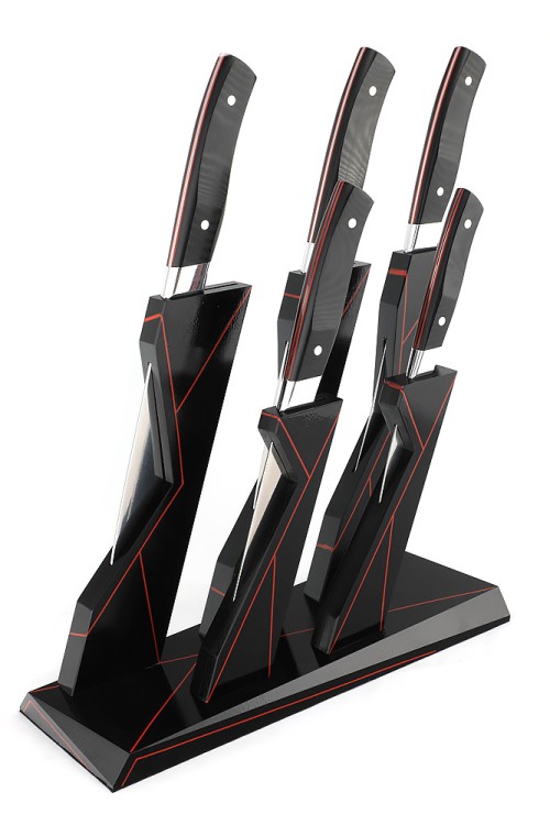 Подставка из черного граба с набором из 5 ножей (N690, G10) 