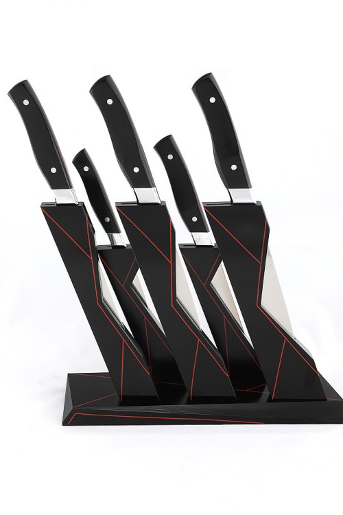 Подставка из черного граба с набором из 5 ножей (N690, G10) 