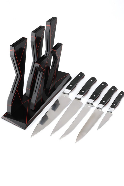 Подставка из черного граба с набором из 5 ножей (N690, G10) 