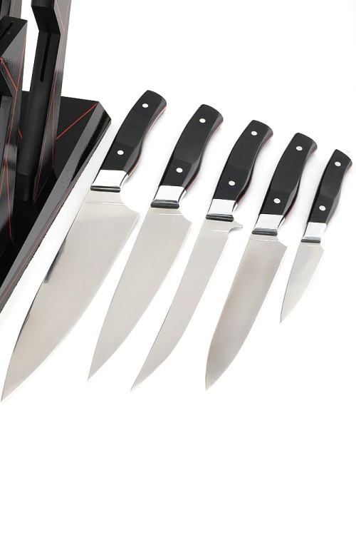 Подставка из черного граба с набором из 5 ножей (N690, G10) 