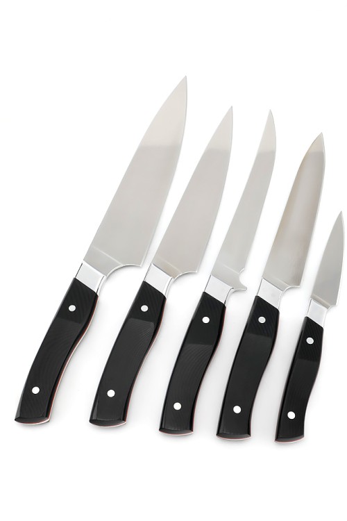 Подставка из черного граба с набором из 5 ножей (N690, G10) 