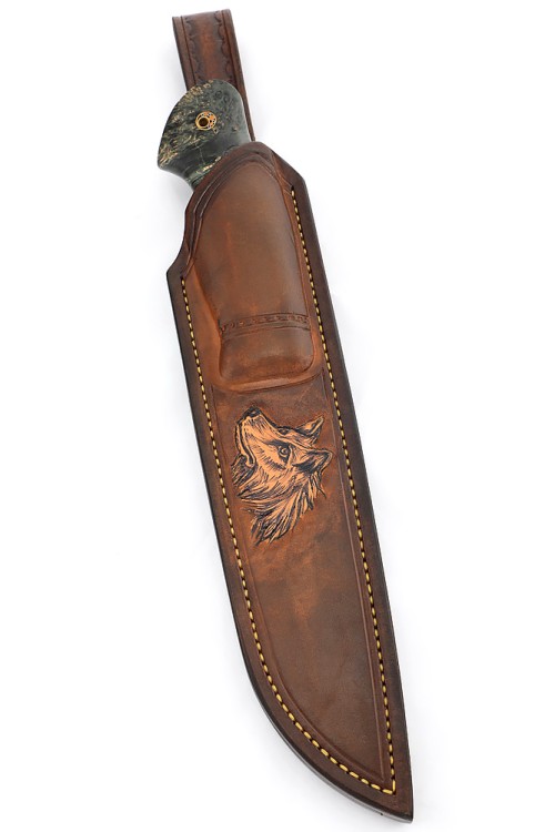 Нож Буран сталь нержавеющий дамаск фигурные долы, рукоять кап клена черный ФОРМОВАННЫЕ НОЖНЫ 