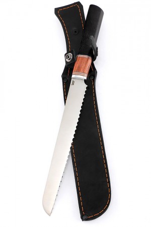 Нож Хлебный кованая сталь 95x18 рукоять бубинга, фибра, черный граб 