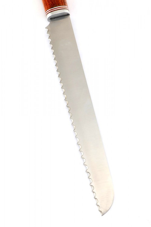 Нож Хлебный кованая сталь 95x18 рукоять бубинга, фибра, черный граб  