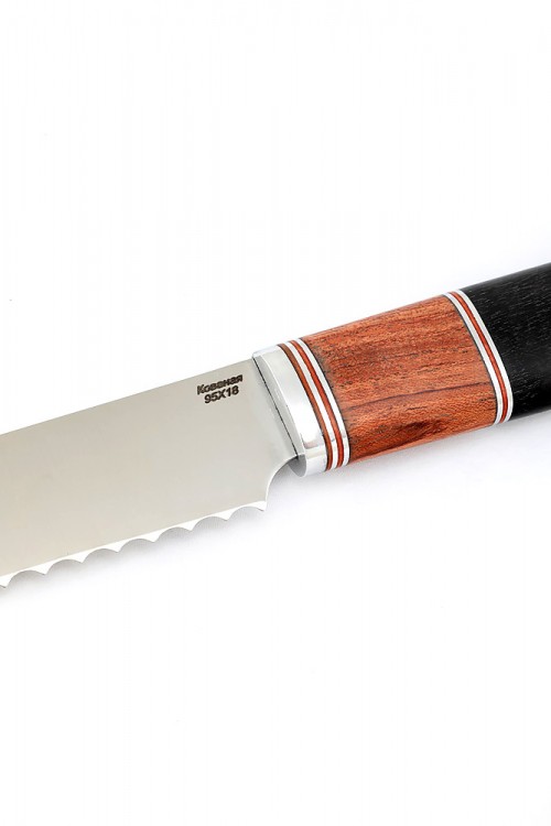 Нож Хлебный кованая сталь 95x18 рукоять бубинга, фибра, черный граб  