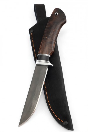 Нож Пума сталь булат рукоять вставка черный граб карельская береза коричневая