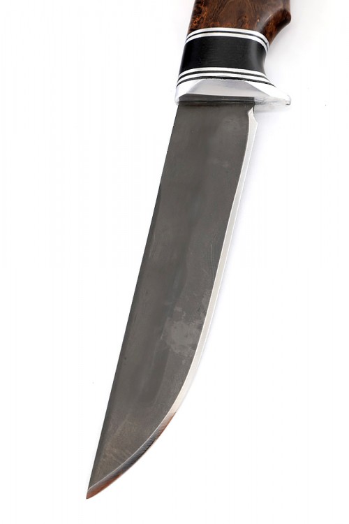 Нож Пума сталь булат рукоять вставка черный граб карельская береза коричневая 