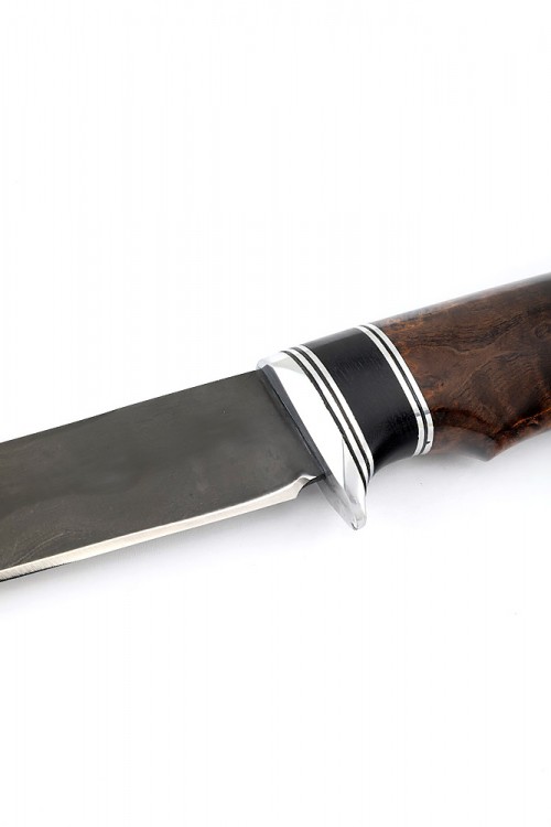 Нож Пума сталь булат рукоять вставка черный граб карельская береза коричневая 