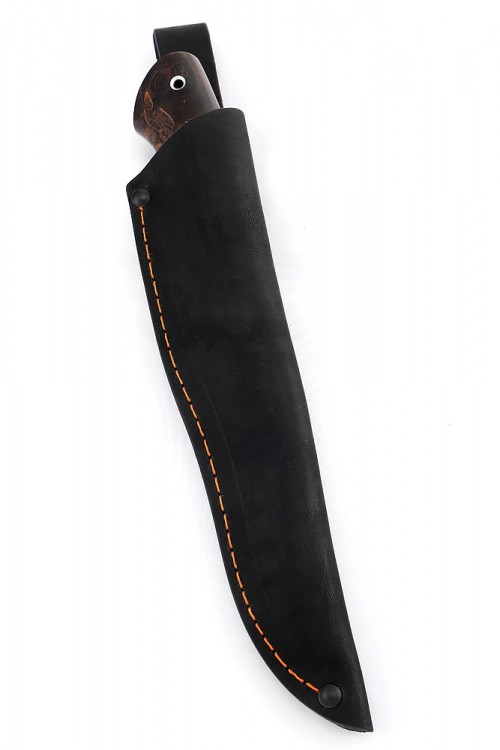 Нож Пума сталь булат рукоять вставка черный граб карельская береза коричневая 