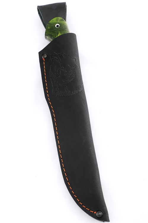 Нож Лось сталь дамаск нержавеющий, фигурные долы, рукоять кап клена зеленый 