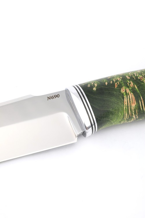 Нож Бурлак сталь N690 рукоять кап клена зеленый 