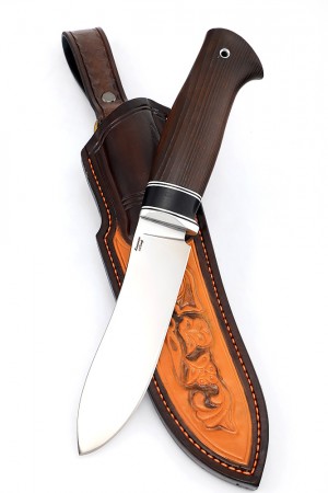 Нож Сафари кованая сталь х12мф рукоять термоциклированный ясень и черный граб формованные ножны