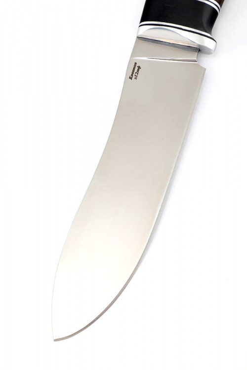 Нож Скиннер кованая сталь х12мф рукоять термоциклированный ясень и черный граб формованные ножны 