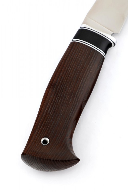 Нож Скиннер кованая сталь х12мф рукоять термоциклированный ясень и черный граб формованные ножны 