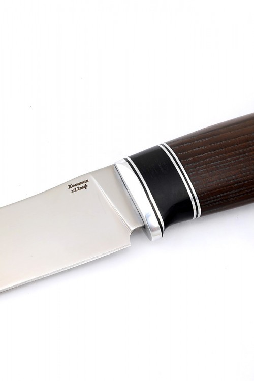 Нож Скиннер кованая сталь х12мф рукоять термоциклированный ясень и черный граб формованные ножны 