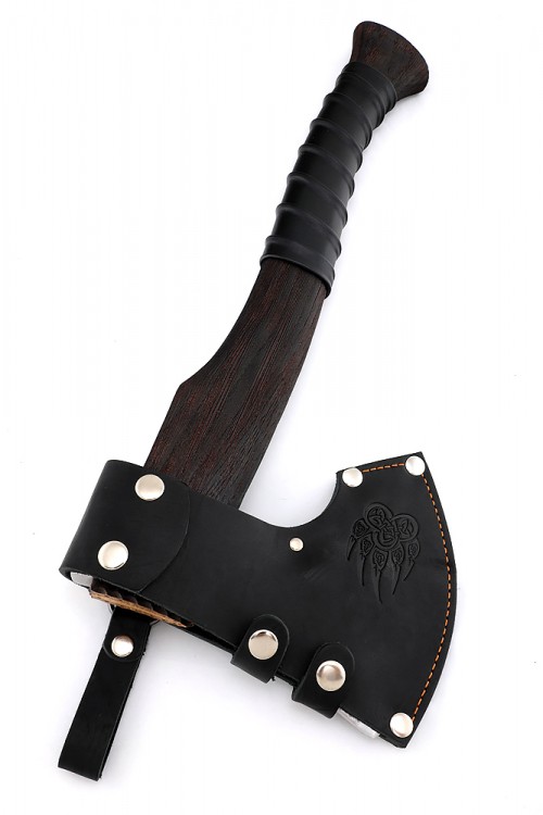 Топор Путник (композитный сплав У10+ХВГ, рукоять искусственно состаренный ясень, тонировка, кожа) 