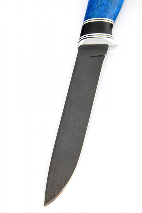 Нож Походный сталь булат рукоять вставка черный граб карельская береза синяя 