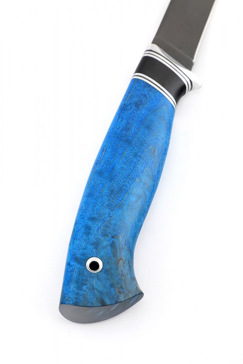 Нож Походный сталь булат рукоять вставка черный граб карельская береза синяя 