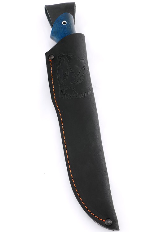 Нож Хантер сталь D2 рукоять стабилизированная карельская береза синяя гарда мельхиор 