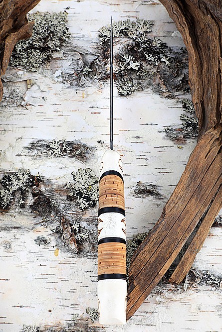 Нож Легион, дамаск, рог лося и береста 