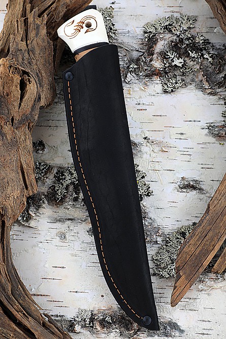 Нож Легион, дамаск, рог лося и береста 