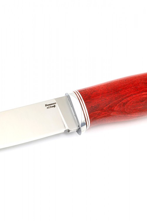 Нож Гарпун сталь кованая х12мф рукоять карельская береза красная 