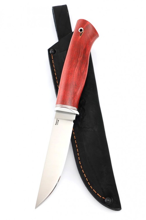 Нож Гарпун сталь кованая х12мф рукоять карельская береза красная 