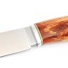 Нож Лесник сталь К340 рукоять мельхиор, карельская береза янтарная, формованные ножны 