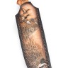 Нож Лесник сталь К340 рукоять мельхиор, карельская береза янтарная, формованные ножны 