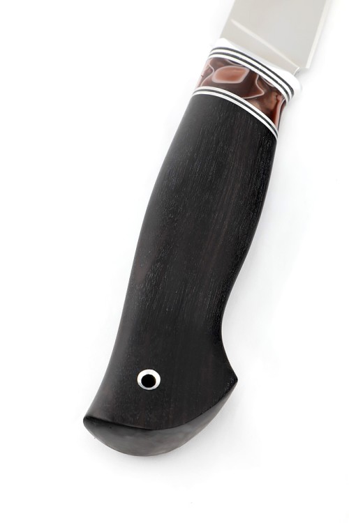 Нож Путник сталь N690 рукоять вставка акрил коричневый, черный граб, ФОРМОВАННЫЕ НОЖНЫ 