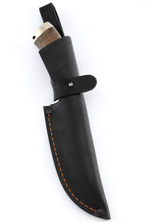 Нож Шкурник сталь М390 рукоять мельхиор карельская береза коричневая 