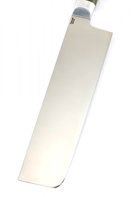 Овощной топорик Накири (95х18 - сатин, рукоять дюраль - зеленая карельская береза) цельнометаллический  