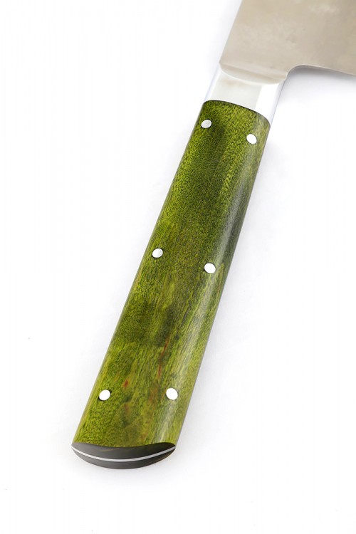 Овощной топорик Накири (95х18 - сатин, рукоять дюраль - зеленая карельская береза) цельнометаллический  