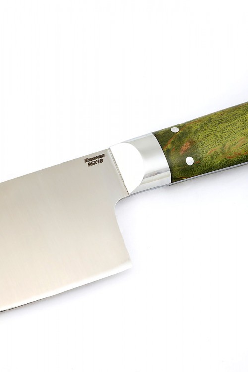 Овощной топорик Накири (95х18 - сатин, рукоять дюраль - зеленая карельская береза) цельнометаллический  