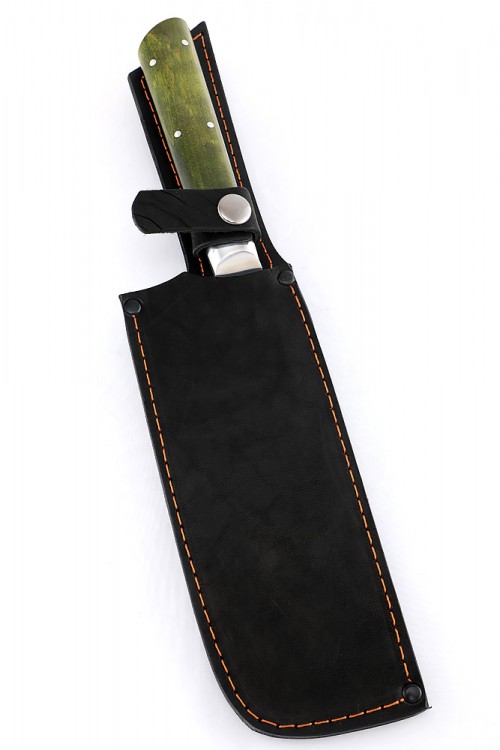 Овощной топорик Накири (95х18 - сатин, рукоять дюраль - зеленая карельская береза) цельнометаллический  