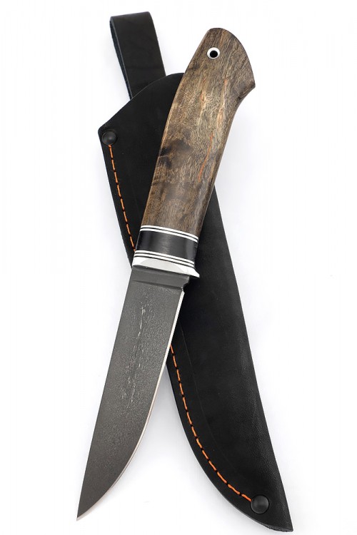 Нож Оскал сталь булат рукоять черный граб карельская береза коричневая 