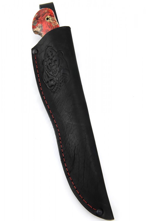 Нож Бекас сталь Elmax, фигурные долы, рукоять вставка зуб мамонта, кап клена красный  Нож Бекас сталь Elmax, фигурные долы, рукоять вставка зуб мамонта, кап клена красный