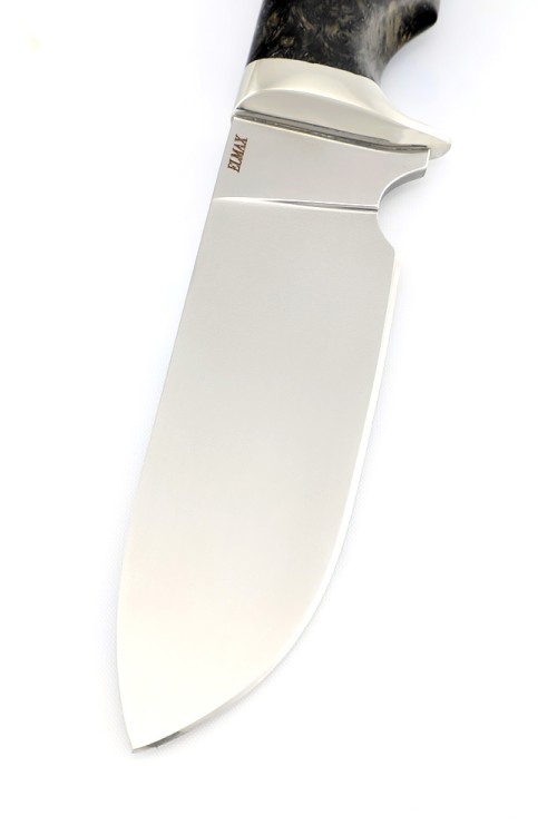 Нож Шкурник сталь Elmax рукоять мельхиор кап клена черный 