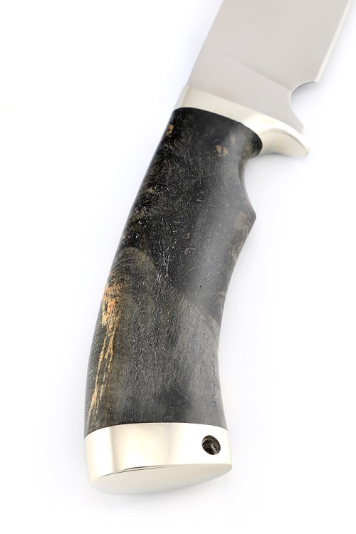 Нож Шкурник сталь Elmax рукоять мельхиор кап клена черный 