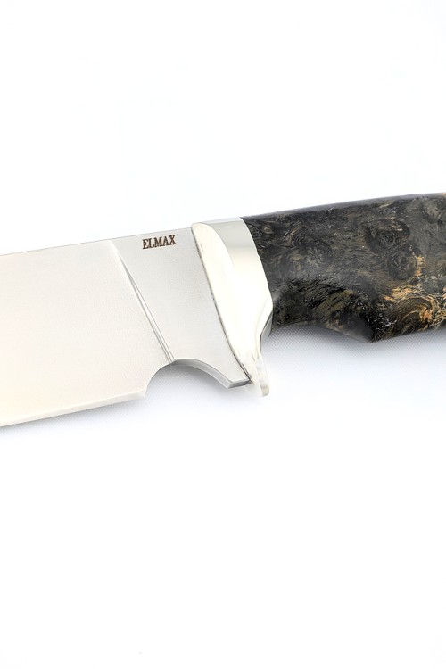 Нож Шкурник сталь Elmax рукоять мельхиор кап клена черный 
