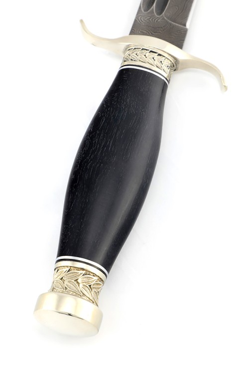 Нож Классика сталь дамаск-долы рукоять чёрный граб - мельхиор 