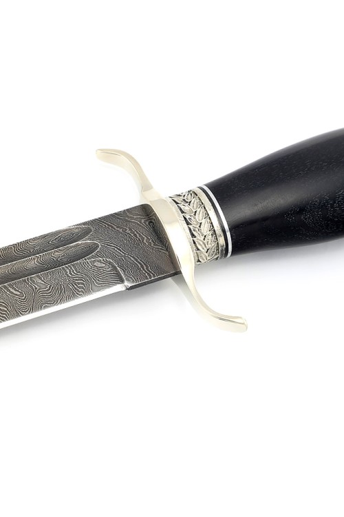 Нож Классика сталь дамаск-долы рукоять чёрный граб - мельхиор 