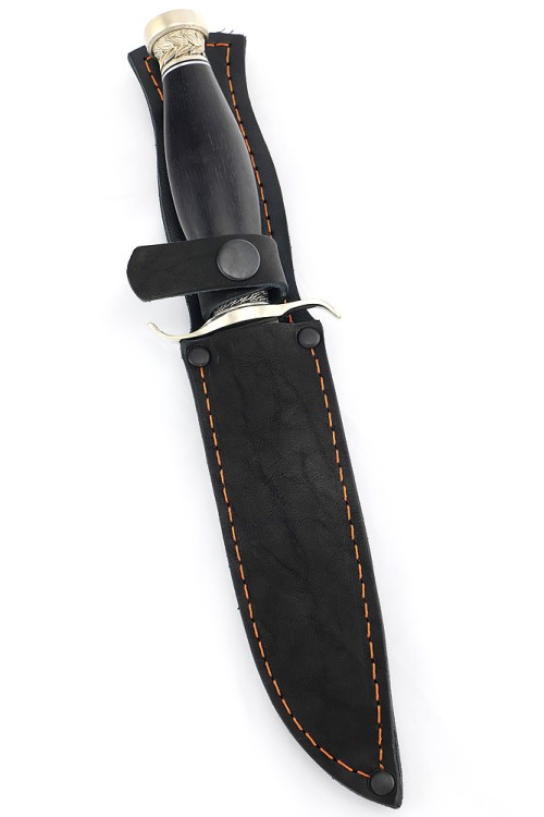 Нож Классика сталь дамаск-долы рукоять чёрный граб - мельхиор 