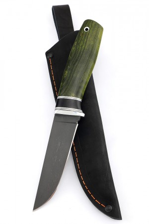Нож Заяц сталь булат рукоять черный граб карельская береза зеленая